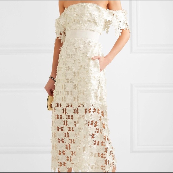 Self-Portrait Dresses & Skirts - SELF POTRAIT OFF SHOULDER GUIPURE MIDI LACE DRESS.